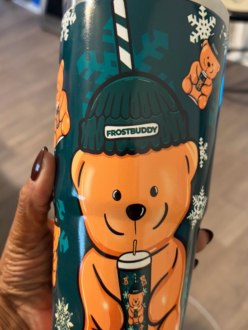 FrostBuddy Teal Bear Tumbler - Teal and Orange Design